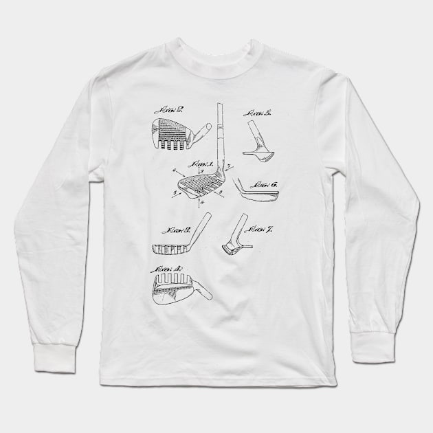 Golf Club Vintage Patent Hand Drawing Long Sleeve T-Shirt by skstring